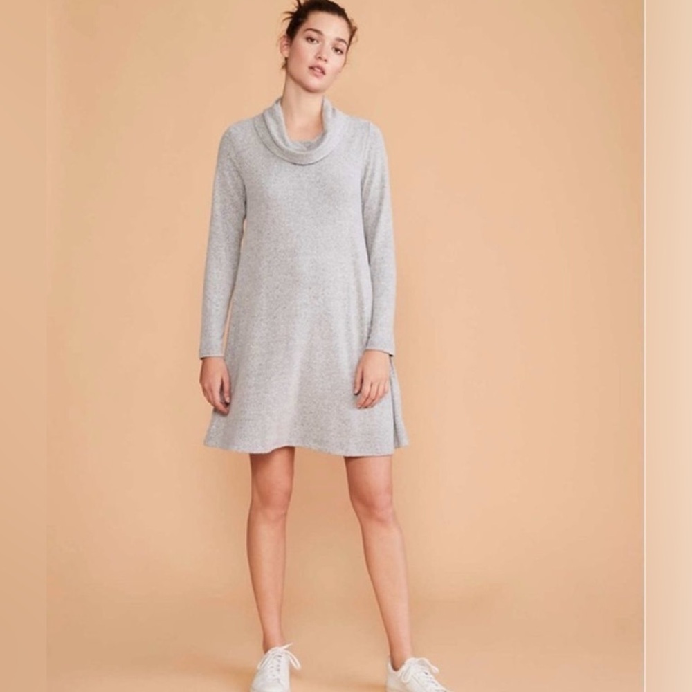 New Lou & Grey for Loft Gray Dress Medium Signature Soft Jersey Knit Cowl Neck